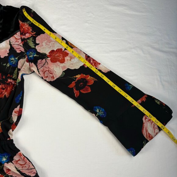 Worthington Black Floral Print Peplum Blouse - Size S - Picture 9 of 13